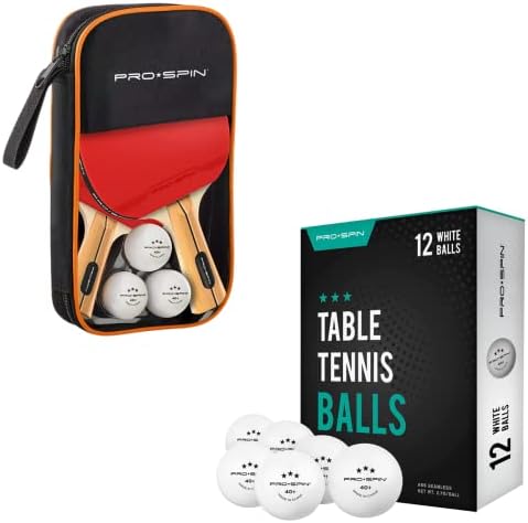 Pro-spin Ping Pandles Paddles 2-Player SET & WHITE PING PONG BALLS BUNDLE | מוגדר ביצועים גבוהים עם מחבטי טניס